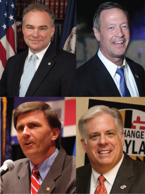 From top left to bottom right: Tim Kaine, Martin O'Malley, Robert Ehrlich, Larry Hogan6, 7, 8, 9.