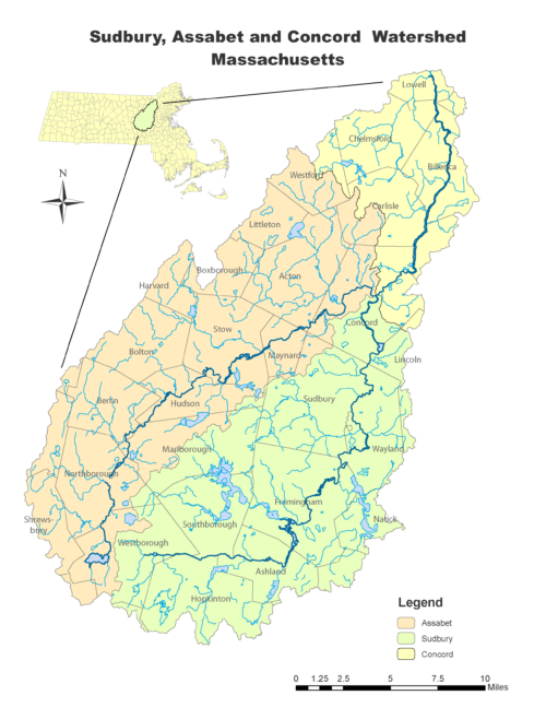 Map of Assabet, Sudbury and Concord River watershed. Source: OARS