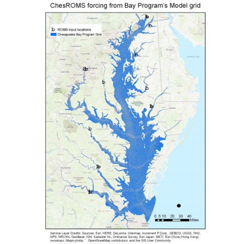 My initial attempt at creating a map of loading points for the ChesROMS water quality model based on Carl Circo’s grid structure.