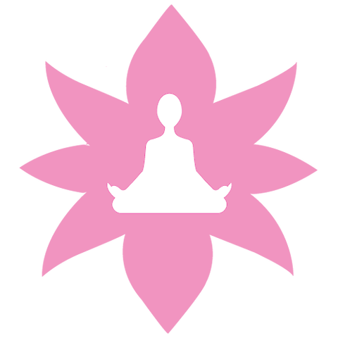A silhouette of a person doing yoga in front of a flower.
