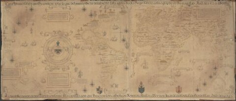 âThe World Map.â The Americas are labeled as MUNDOS NOVUS. âThe World Mapâ by Diogo Ribeiro (1529). It is open to the public domain.