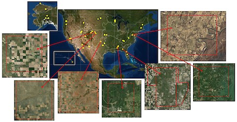 Series of maps of Airborne Observation Platform (AOP) footprints in the U.S.