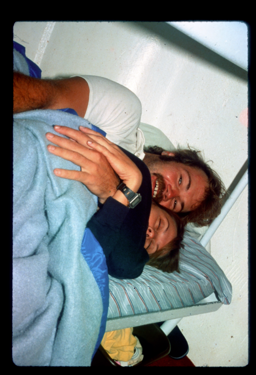 Bruce Nyden and Susan Williams snuggling in Hydrolab bunk. Image credit Chuck Gross.