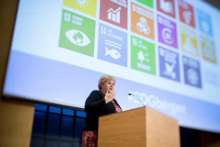 An image of a woman speaking at the SDG Conference in 2018.