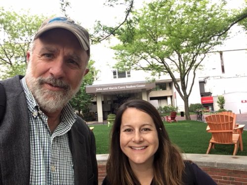 Bill Dennison and Brianne Walsh in front of Currie Student Center, Northeastern University where science communication training took place. Image credit: Bill Dennison.