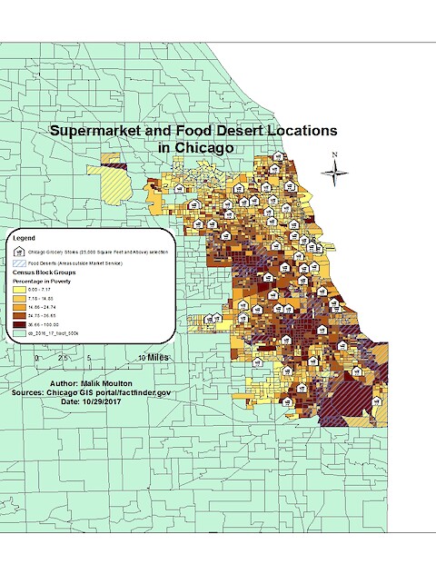 A map showing food desert locations in Chicago.