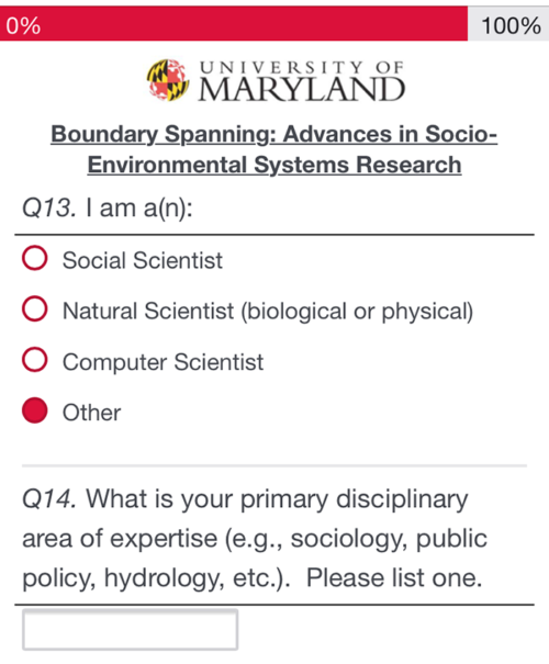 Does asking scholars to self-identify as one of three disciplinary options do more harm than good for our interdisciplinary research endeavors? (Image source: screenshot from SESYNC symposium survey)