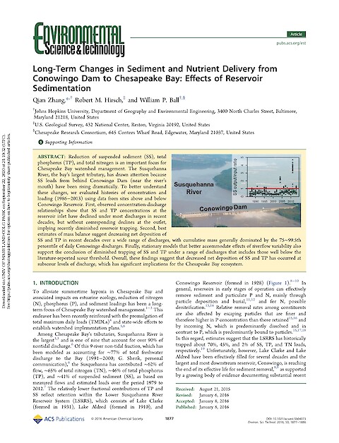 Long-Term Changes in Sediment and Nutrient Delivery from Conowingo Dam to Chesapeake Bay: Effects of Reservoir Sedimentation (Page 1)
