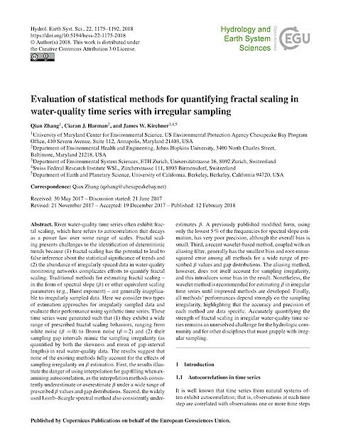 Evaluation of statistical methods for quantifying fractal scaling in water-quality time series with irregular sampling (Page 1)