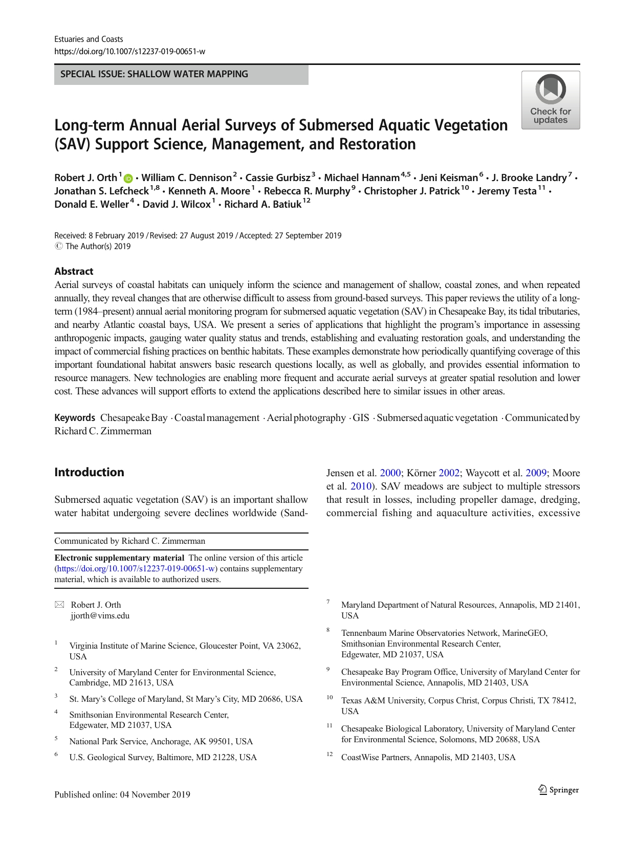 Curated visual reference: Gallery Detail: Long Term Annual Aerial Surveys Of Submersed Aquatic Vegetation Sav