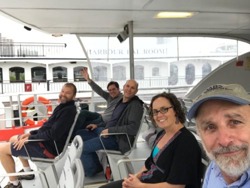 Heath Kelsey, Simon Costanzo, Ben Longstaff, Jano Thomas, and Bill Dennison taking the Manly ferry during the 21st International Riversymposium. Photo credit: Bill Dennison.