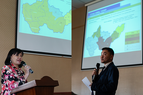 Dr. Dolgorsuren Garmaa (left) and Dr. Purevdorj Surenkhorloo (right) presented in the morning. Photos by Dylan Taillie.