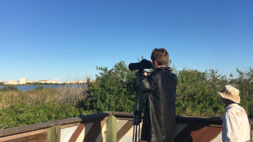 Jamie Currie getting some wildlife shots with Chris Onuf, at the Suter Wildlife Refuge. Photo credit: Heath Kelsey.