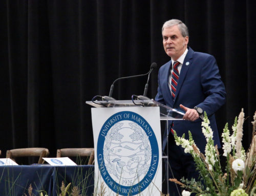 Dr. Peter Goodwin providing remarks on the occasion of his inauguration as President of UMCES and introducing the new UMCES strategic plan. Photo credit: Sky Swanson.