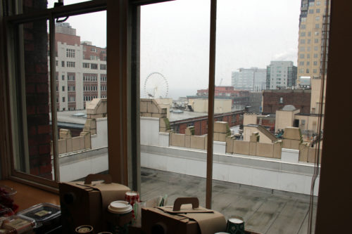 The view from our conference room on a characteristically foggy Seattle morning. Photo credit: Yesenia Valverde.