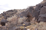 Petroglyphs on volcanic rock at Petroglyph National Monument in Albuquerque, NM