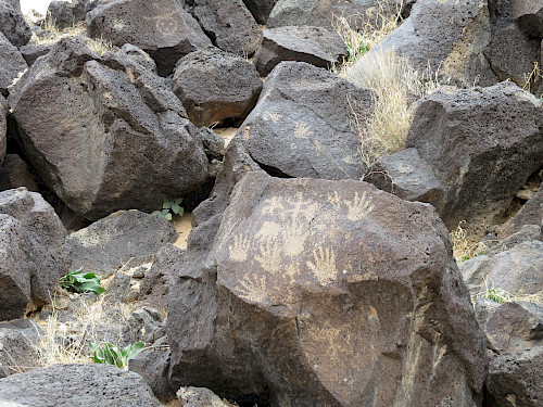 Petroglyphs of hands at Petroglyph National Monument in Albuquerque, NM