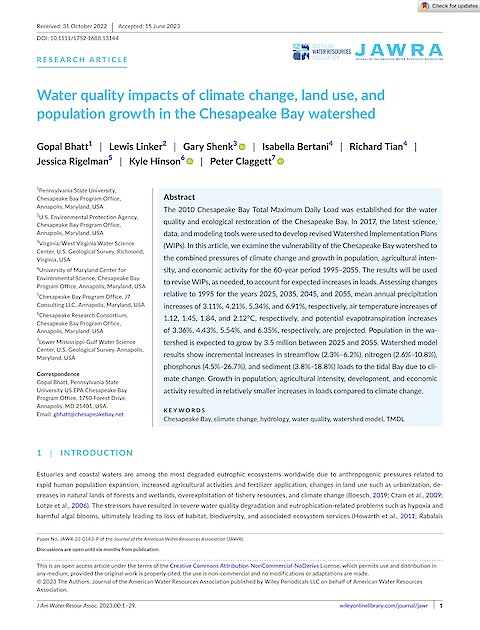 Water quality impacts of climate change, land use, and population growth in the Chesapeake Bay watershed (Page 1)