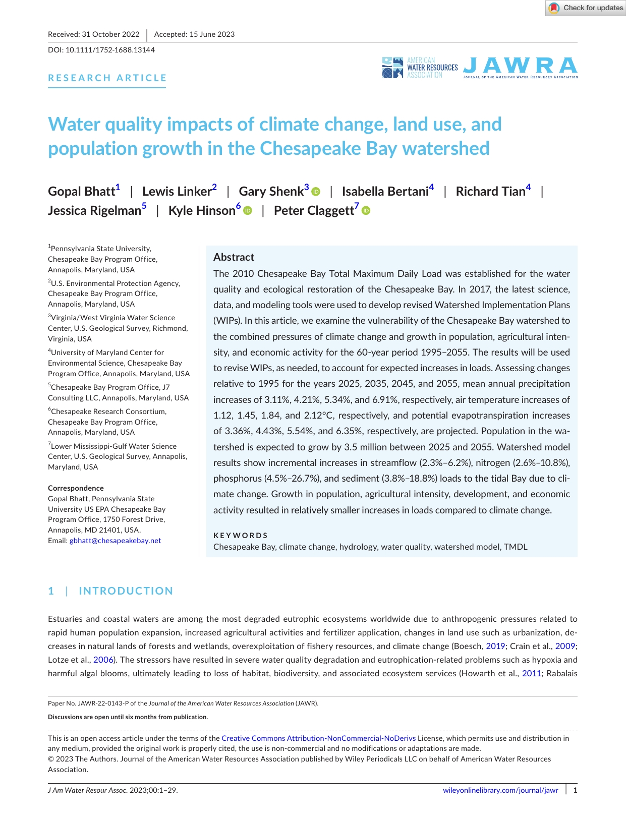 Water quality impacts of climate change, land use, and population ...