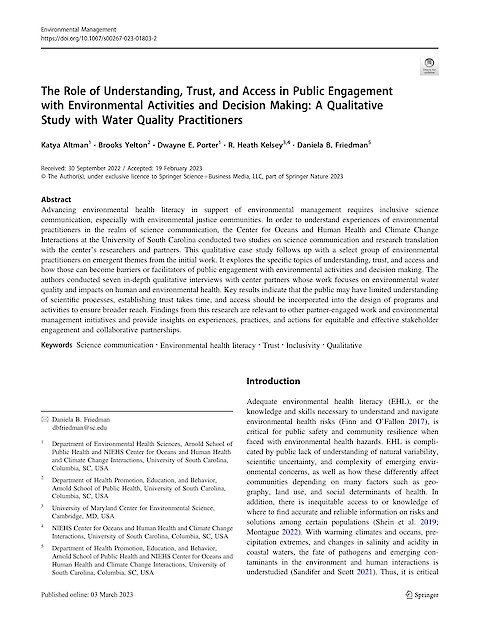 The Role of Understanding, Trust, and Access in Public Engagement with Environmental Activities and Decision Making: A Qualitative Study with Water Quality Practitioners (Page 1)