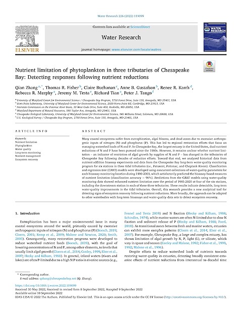 Nutrient limitation of phytoplankton in three tributaries of Chesapeake Bay: Detecting responses following nutrient reductions (Page 1)