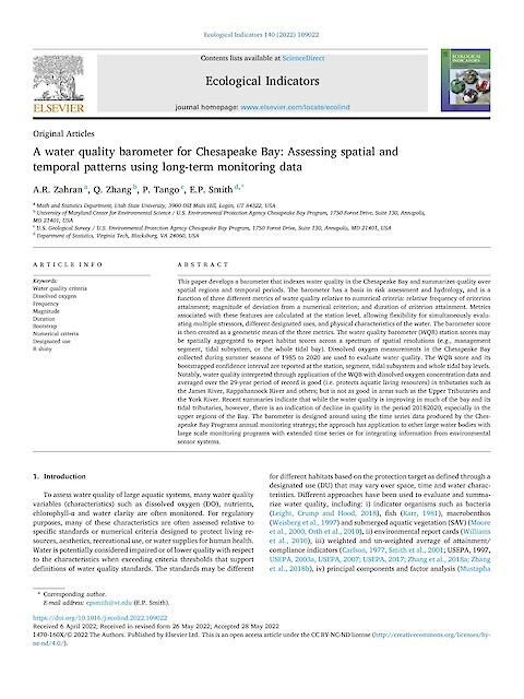 A water quality barometer for Chesapeake Bay: Assessing spatial and temporal patterns using long-term monitoring data (Page 1)