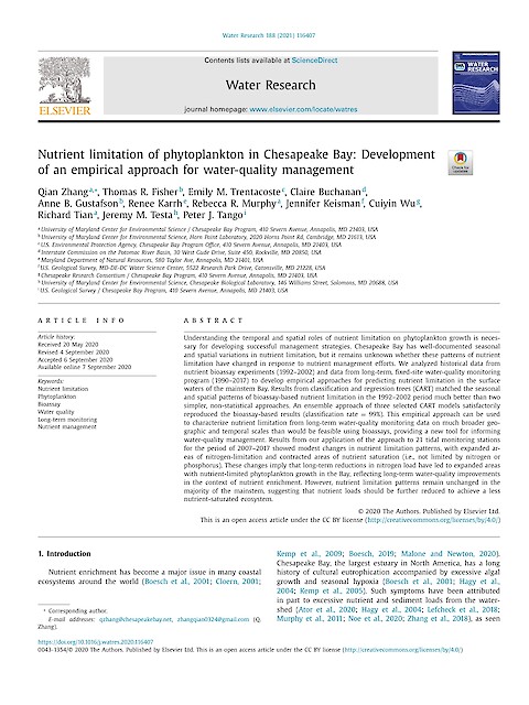 Nutrient limitation of phytoplankton in Chesapeake Bay: Development of an empirical approach for water-quality management (Page 1)