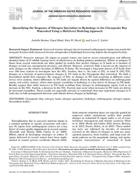 Quantifying the Response of Nitrogen Speciation to Hydrology in the Chesapeake Bay  Watershed Using a Multilevel Modeling Approach (Page 1)
