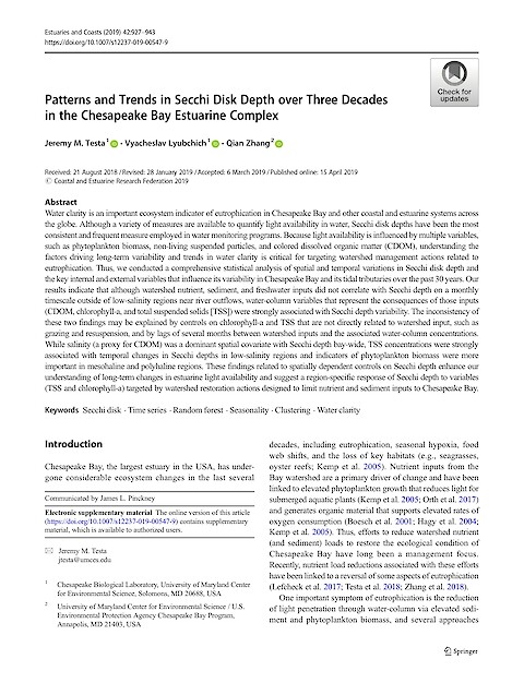 Patterns and Trends in Secchi Disk Depth over Three Decades in the Chesapeake Bay Estuarine Complex (Page 1)