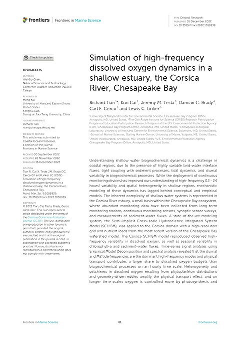 Simulation of high-frequency dissolved oxygen dynamics in a shallow estuary, the Corsica River, Chesapeake Bay (Page 1)