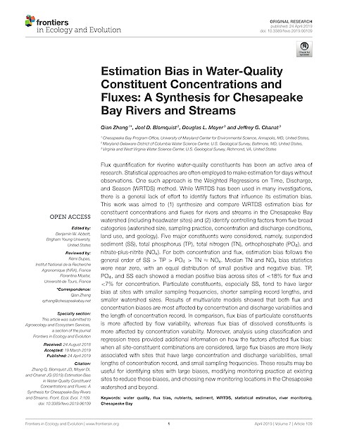 Estimation bias in water-quality constituent concentrations and fluxes: A synthesis for Chesapeake Bay rivers and streams (Page 1)