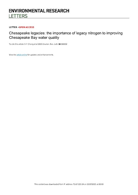 Chesapeake legacies: The importance of legacy nitrogen to improving Chesapeake Bay water quality (Page 1)