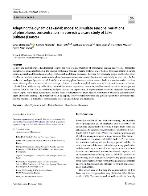 Adapting the dynamic LakeMab model to simulate seasonal variations of phosphorus concentration in reservoirs: a case study of Lake Bultière (France) (Page 1)