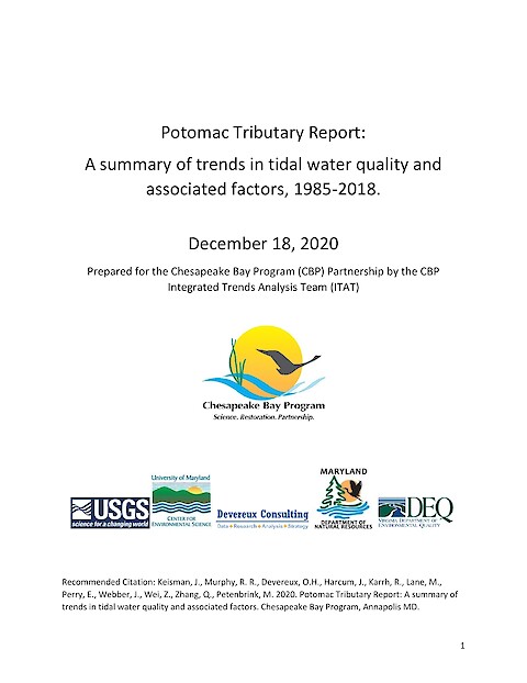 Potomac Tributary Report: A summary of trends in tidal water quality and associated factors, 1985-2018 (Page 1)