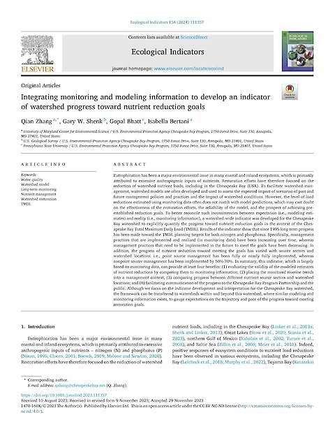 Integrating monitoring and modeling information to develop an indicator of watershed progress toward nutrient reduction goals (Page 1)