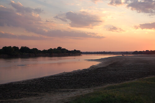 Sunset over Luangwa River in South Luangwa National Park, Zambia.