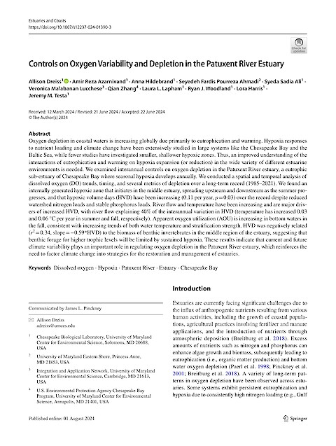 Controls on Oxygen Variability and Depletion in the Patuxent River Estuary (Page 1)