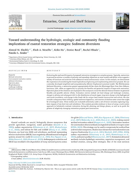 Toward understanding the hydrologic, ecologic and community flooding implications of coastal restoration strategies: Sediment diversions (Page 1)