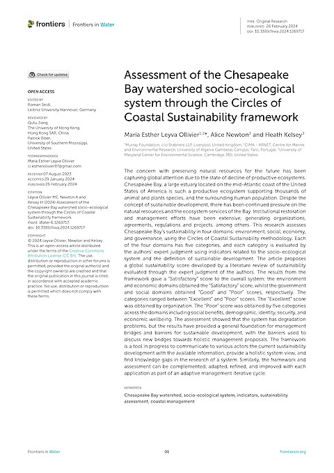 Assessment of the Chesapeake Bay watershed socio-ecological system through the Circles of Coastal Sustainability framework (Page 1)