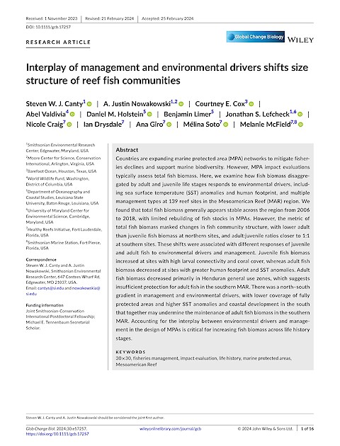 Interplay of management and environmental drivers shifts size structure of reef fish communities (Page 1)