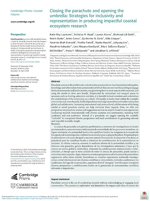 Closing the parachute and opening the umbrella: Strategies for inclusivity and representation in producing impactful coastal ecosystem research (Page 1)