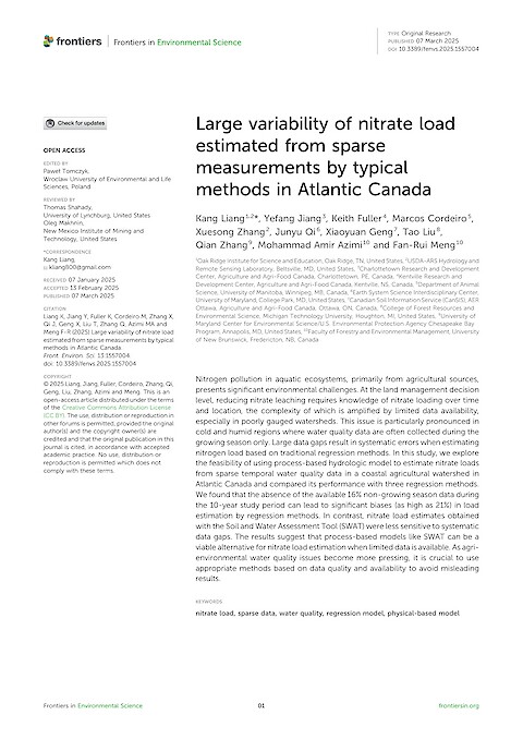 Large variability of nitrate load estimated from sparse measurements by typical methods in Atlantic Canada (Page 1)