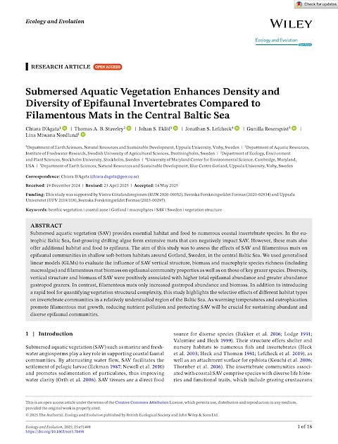 Submersed Aquatic Vegetation Enhances Density and Diversity of Epifaunal Invertebrates Compared to Filamentous Mats in the Central Baltic Sea (Page 1)