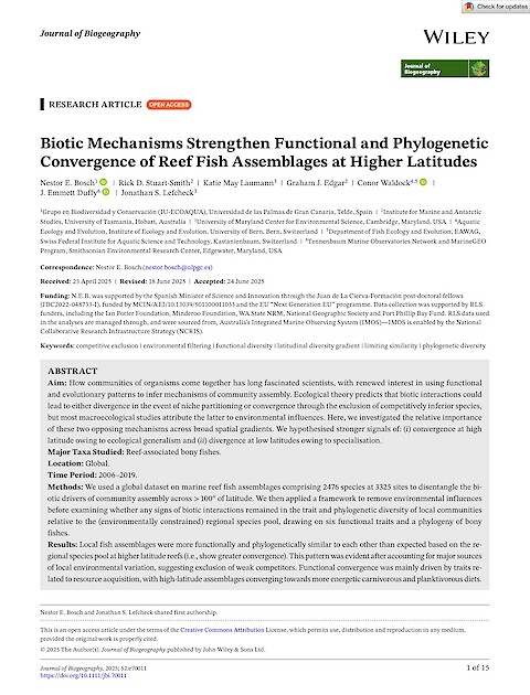 Biotic Mechanisms Strengthen Functional and Phylogenetic Convergence of Reef Fish Assemblages at Higher Latitudes (Page 1)