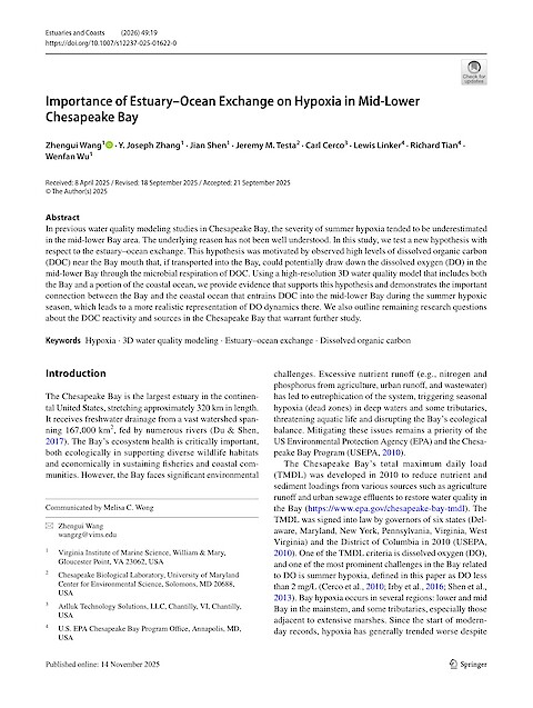 Importance of Estuary–Ocean Exchange on Hypoxia in Mid-Lower Chesapeake Bay (Page 1)